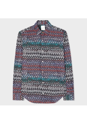 Paul Smith Super Slim-Fit Cotton 'Painted Geo' Long-Sleeve Shirt Blue