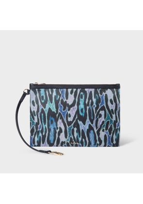 Paul Smith Women's Blue Leopard Print Leather Zip Pouch Multicolour
