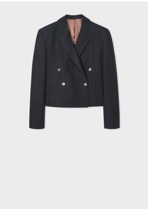 Paul Smith Women's Navy Linen Cropped Double-Breasted Blazer Blue