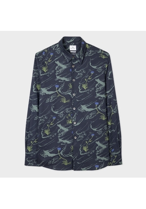 PS Paul Smith Navy Cotton-Blend 'Chalk Cliffs' Long-Sleeve Shirt Blue