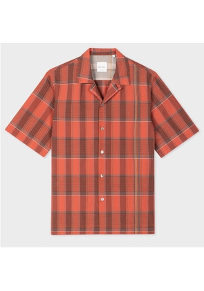Paul Smith Tailored-Fit Cotton-Linen Red Check 'Signature Stripe' Shirt Pink