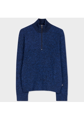 PS Paul Smith Blue And Black Marl Wool-Blend Half-Zip Sweater