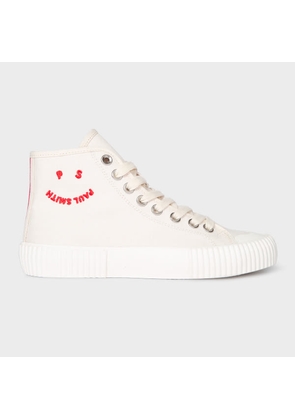 Paul Smith Canvas 'Kibby' Trainers With Red 'Happy' Logo White