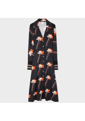 Paul Smith Black 'Shadow Floral' Midi Length Shirt Dress Orange