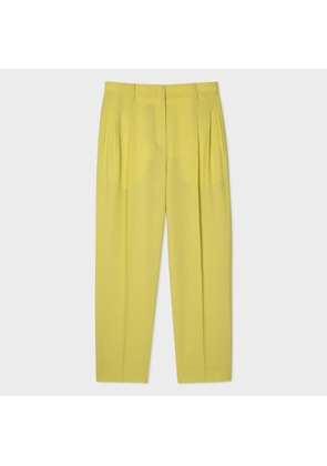 PS Paul Smith Women's Yellow Tapered-Fit Wool Hopsack Trousers Green