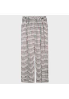 PS Paul Smith Women's Burgundy Houndstooth Wide Leg Trousers Blue