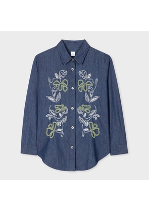 PS Paul Smith Women's Navy Chambray Embroidered Shirt Blue