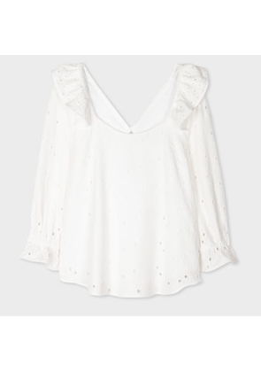 PS Paul Smith Women's White Cotton Broderie Anglaise Top
