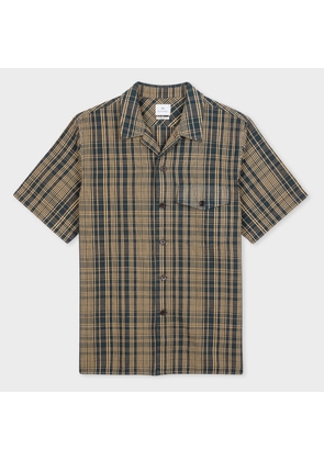 PS Paul Smith Tan And Navy Check Cotton-Linen Shirt Brown