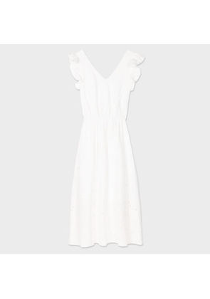 PS Paul Smith Women's White Cotton Broderie Anglaise Midi Dress