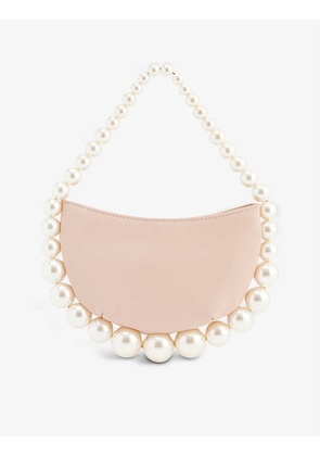 Pearl-embellished leather top-handle bag