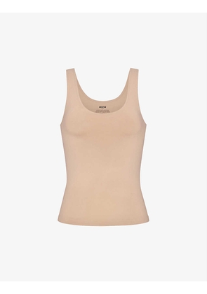 Smoothing scoop-neck stretch-woven tank top