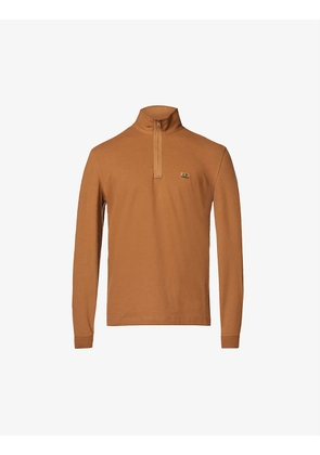Half-zip logo-patch stretch-cotton polo shirt