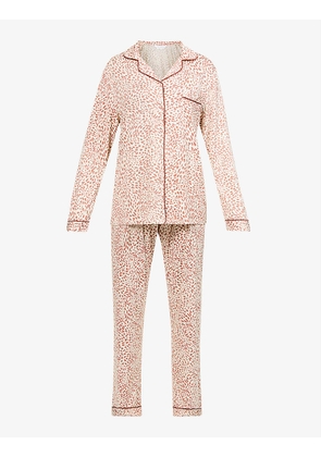 All-over pattern piped stretch-jersey pyjama set