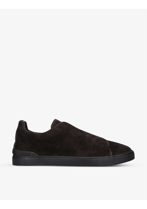Triple Stitch leather and fabric low-top trainers