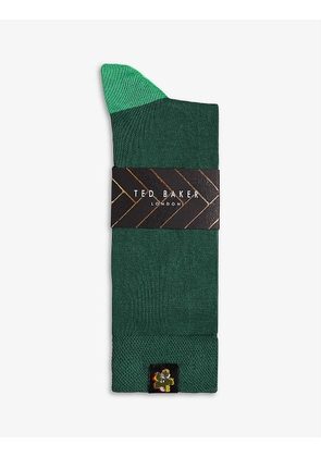 Classic floral-embroidered cotton-blend socks
