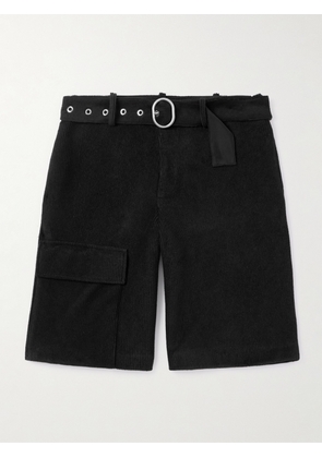 Jil Sander - Straight-Leg Belted Cotton-Blend Corduroy Shorts - Men - Black - S