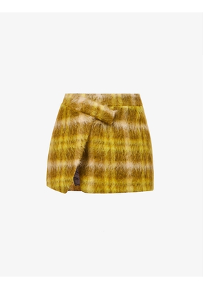Check-print slim-fit woven mini skirt