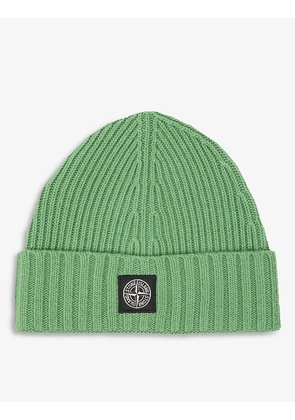 Logo-patch knitted beanie hat 6-10 years