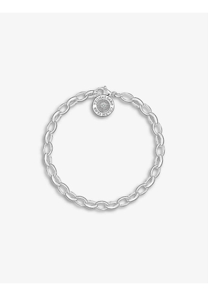 Logo-engraved sterling silver and diamond charm bracelet