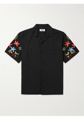 YMC - Idris Convertible-Collar Embroidered Cotton and Linen-Blend Shirt - Men - Black - S