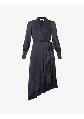 Plunge-neck wrap-over silk midi dress