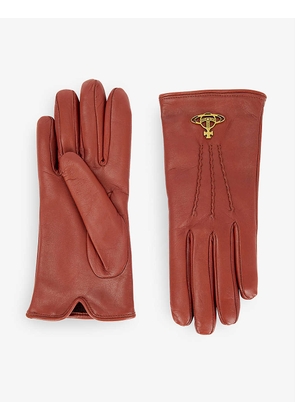 Brand-plaque tonal-stitched leather gloves