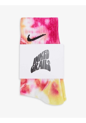 Brand-embroidered tie-dyed cotton-jersey socks