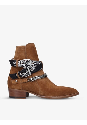 Bandana buckled suede boots