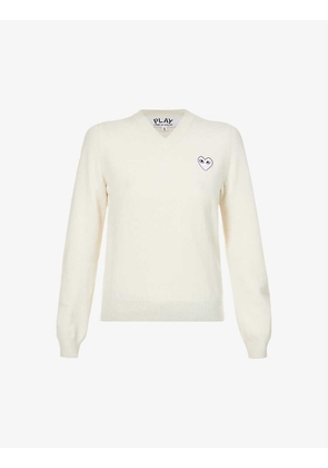 Heart-embroidered wool jumper