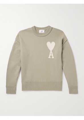 AMI PARIS - Logo-Intarsia Virgin Wool Sweater - Men - Neutrals - XS