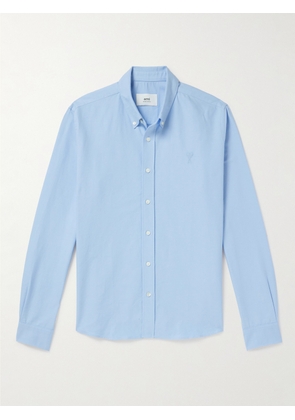 AMI PARIS - Button-Down Collar Logo-Embroiderd Cotton Shirt - Men - Blue - XS