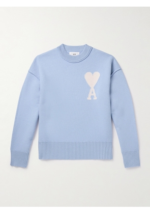 AMI PARIS - Logo-Intarsia Virgin Wool Sweater - Men - Blue - XS