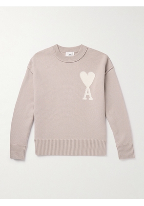 AMI PARIS - Logo-Intarsia Virgin Wool Sweater - Men - Neutrals - XS