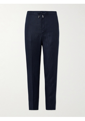 Mr P. - James Slim-Fit Straight-Leg Linen-Twill Drawstring Suit Trousers - Men - Blue - 28