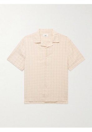 Mr P. - Camp-Collar Checked Cotton-Blend Seersucker Shirt - Men - Neutrals - XS