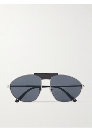 TOM FORD - Ken Aviator-Style Leather-Trimmed Silver-Tone Sunglasses - Men - Silver