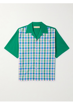 Marni - Convertible-Collar Logo-Embroidered Checked Cotton-Poplin Shirt - Men - Blue - IT 46