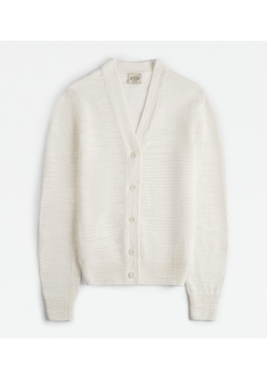 Tod's - Linen Blend Cardigan, WHITE, L - Knitwear