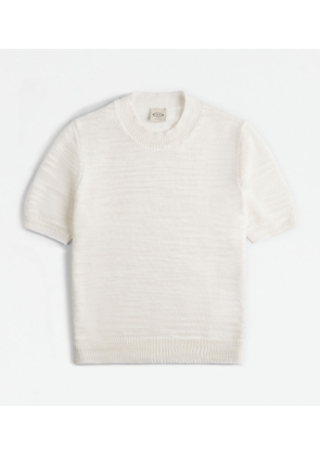 Tod's - Short-sleeved Linen Blend Jumper, WHITE, L - Knitwear
