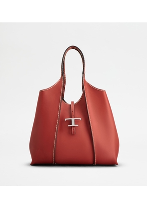 Tod's - T Timeless Shopping Bag in Leather Medium, RED,  - Bags