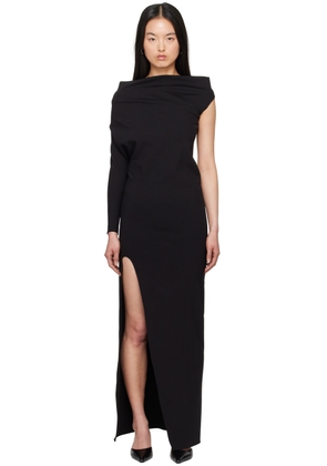 Aaron Esh Black Single-Shoulder Maxi Dress