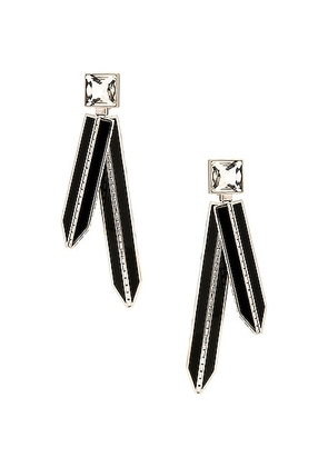 Saint Laurent Pear Rhinestone Earrings in Argent Oxyde  Crystal  & Nero - Black. Size all.