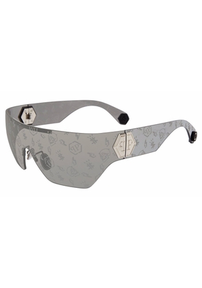 Philipp Plein Silver Mirror Logo Shield Ladies Sunglasses SPP029M 579L 99