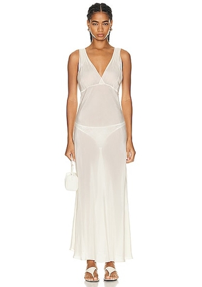 LESET Roma Deep V Slip Dress in Pearl - Ivory. Size L (also in ).