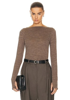 Toteme Long Sleeve Boat Neck Top in Oat Melange - Taupe. Size XS (also in L).