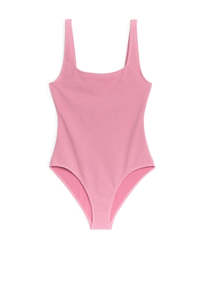 Crinkle Square Neck Swimsuit - Pink