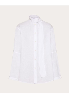Valentino LINEN SHIRT WITH SCARF COLLAR AND VLOGO SIGNATURE EMBROIDERY Man WHITE 37