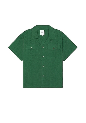 Found Textured Linen Short Sleeve Camp Shirt in Forest - Green. Size M (also in S, XL/1X).