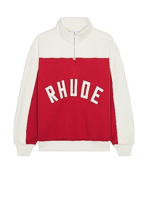 Rhude Rhude Contrast Quarter-Zip Varsity in Red & Cream - Red. Size M (also in S, XL/1X).